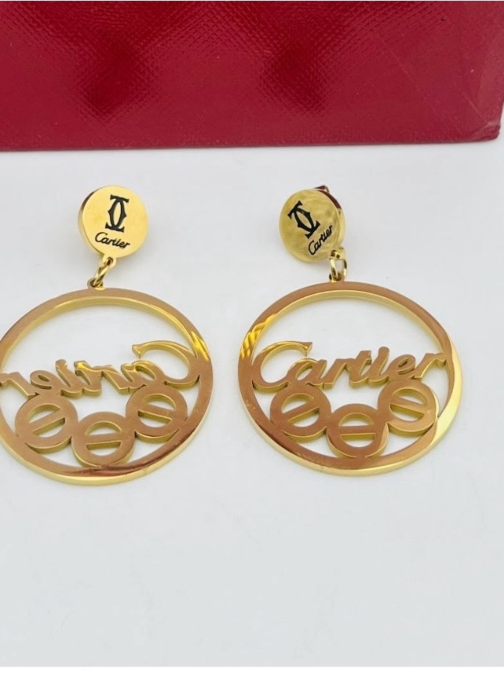 Fashion Jewelry Gold-Tone Cartier Script Hoop Drop Earrings